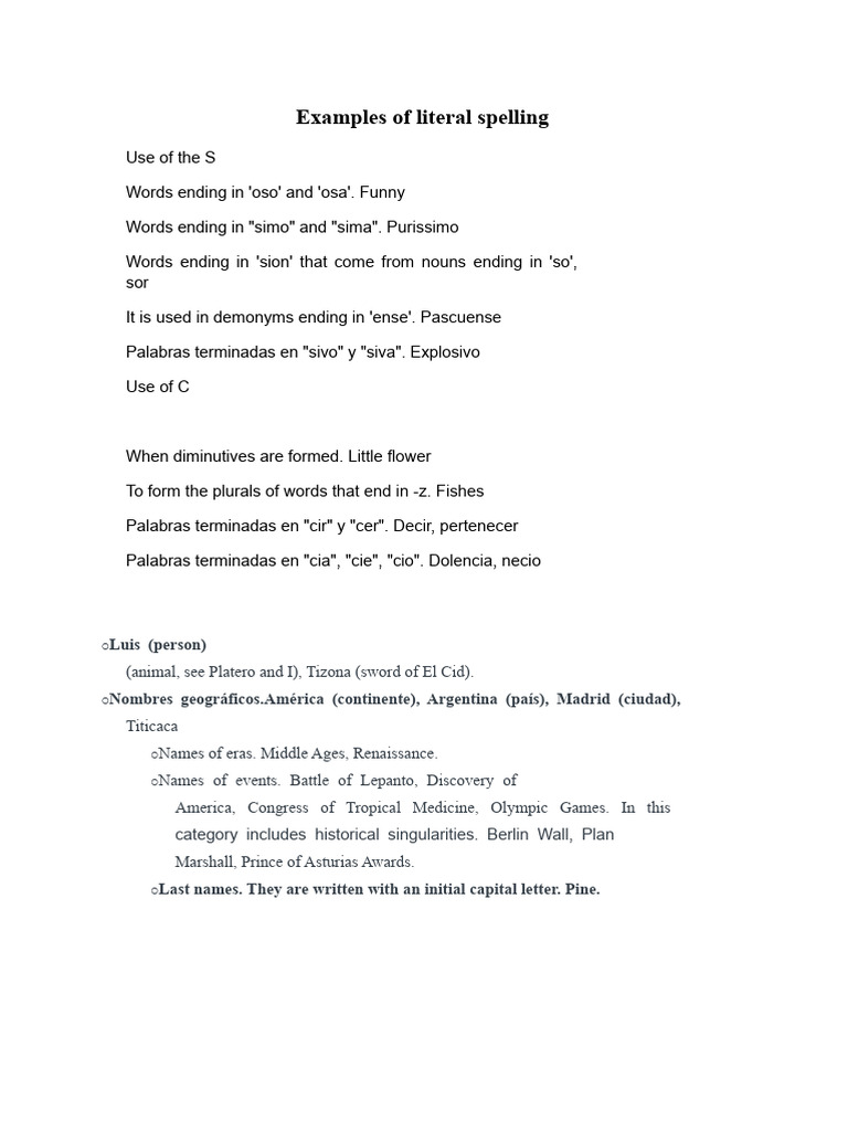 Examples of Literal Spelling | PDF