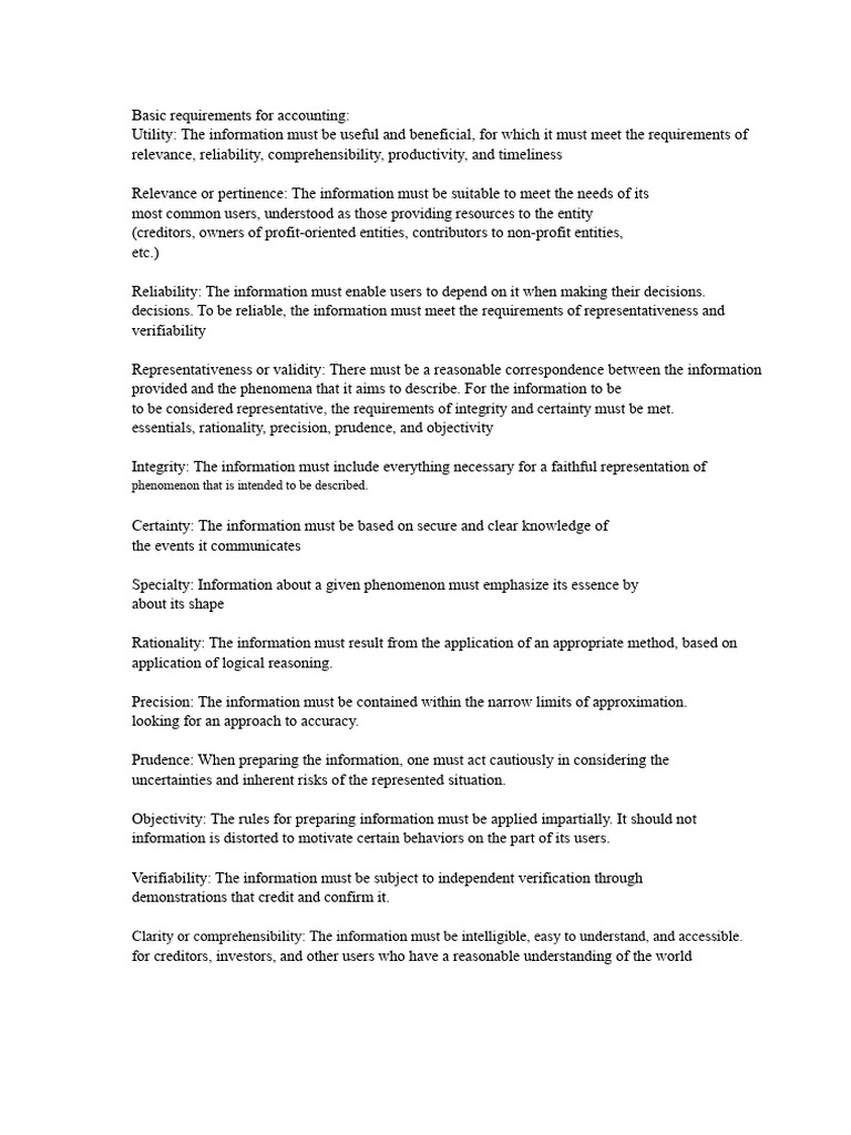 Basic Requirements For Accounting | PDF | Information | Rationality