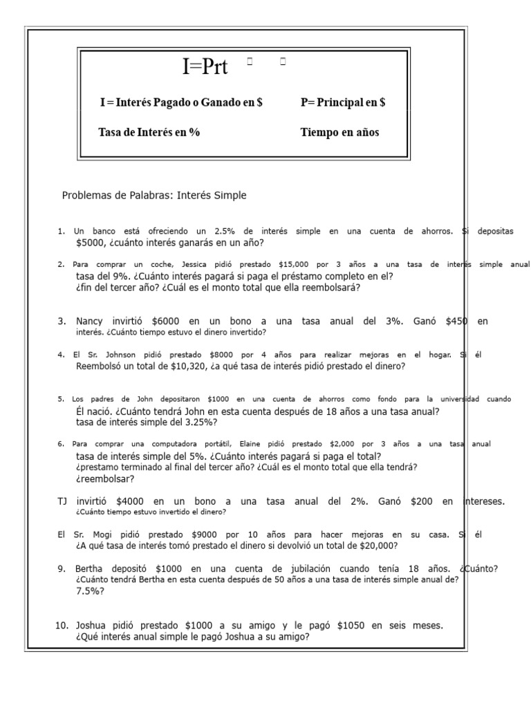 Problemas de Interés Simple Resueltos | PDF | Interés | Tasas de interés