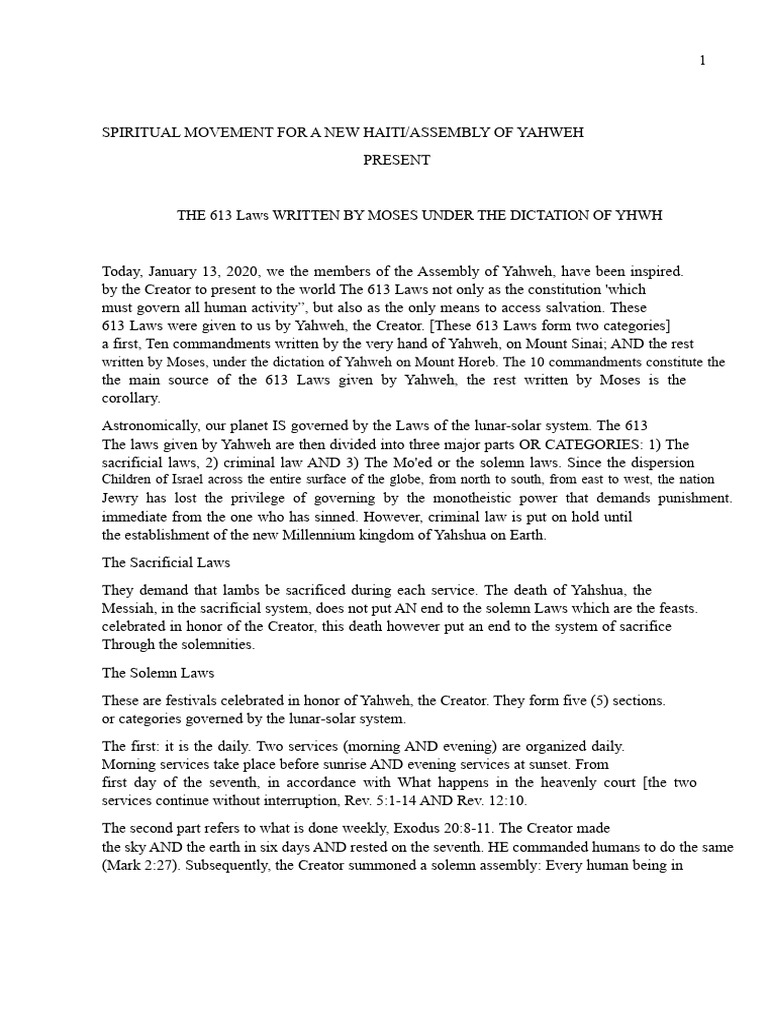 The 613 Commandments of YAHWEH | PDF | Passover | Sabbath