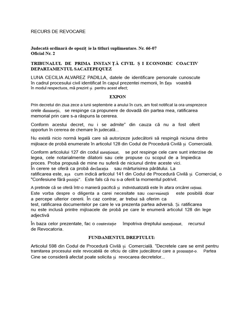 Memorial de Recurs de Revocare Civilă | PDF