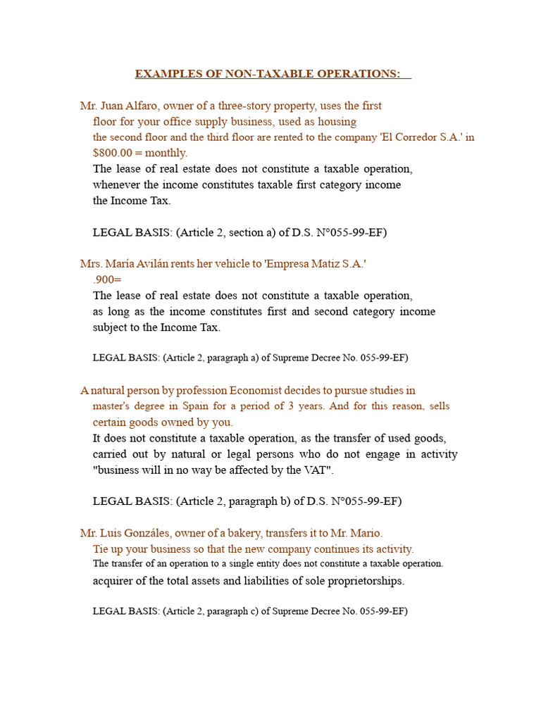 Examples of Non-Taxable and Exempt Operations | PDF | Taxes | Business