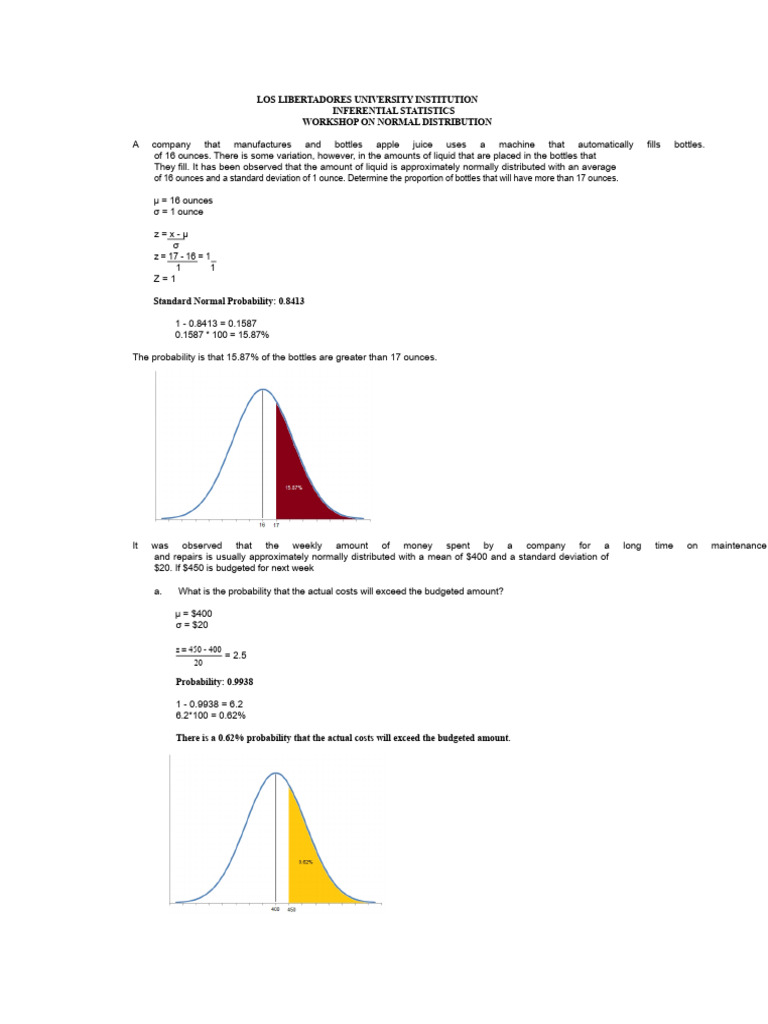 Normal Distribution Statistics Workshop | PDF | Normal Distribution ...