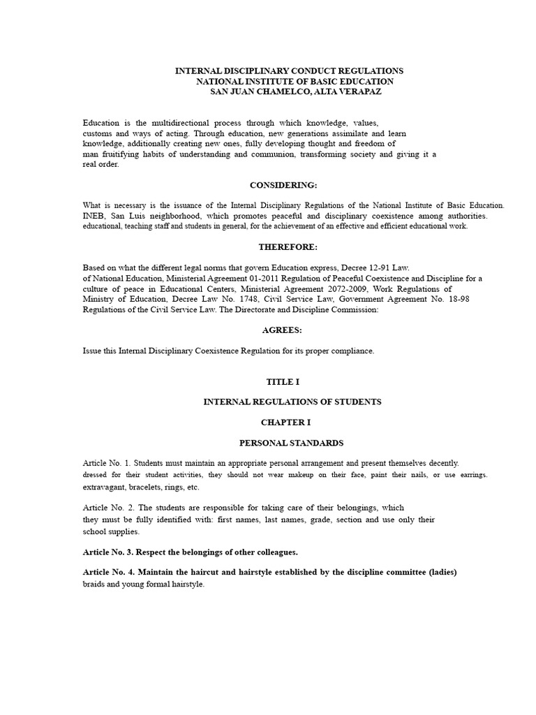 Internal Disciplinary Regulations Ineb | PDF | Teachers | Crimes