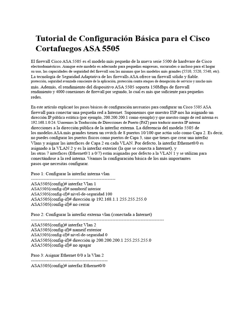 Tutorial de Configuración Básica para El Firewall Cisco ASA 5505 | PDF ...