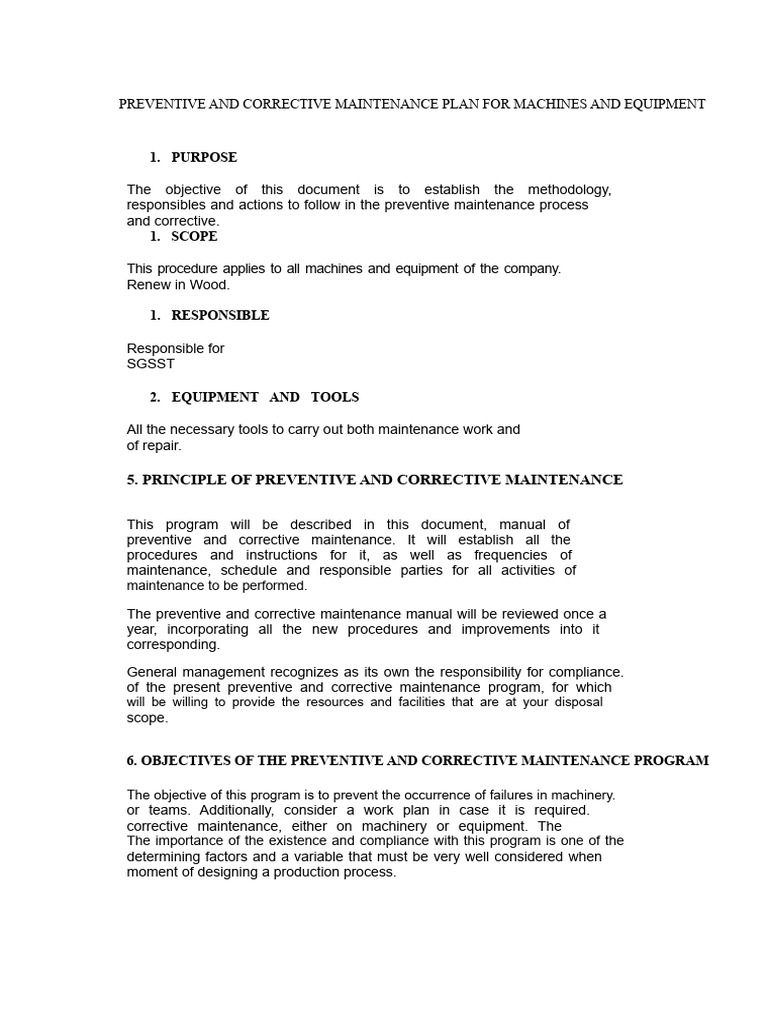 Maintenance Plan for Machines & Equipment | PDF | Systems Engineering ...