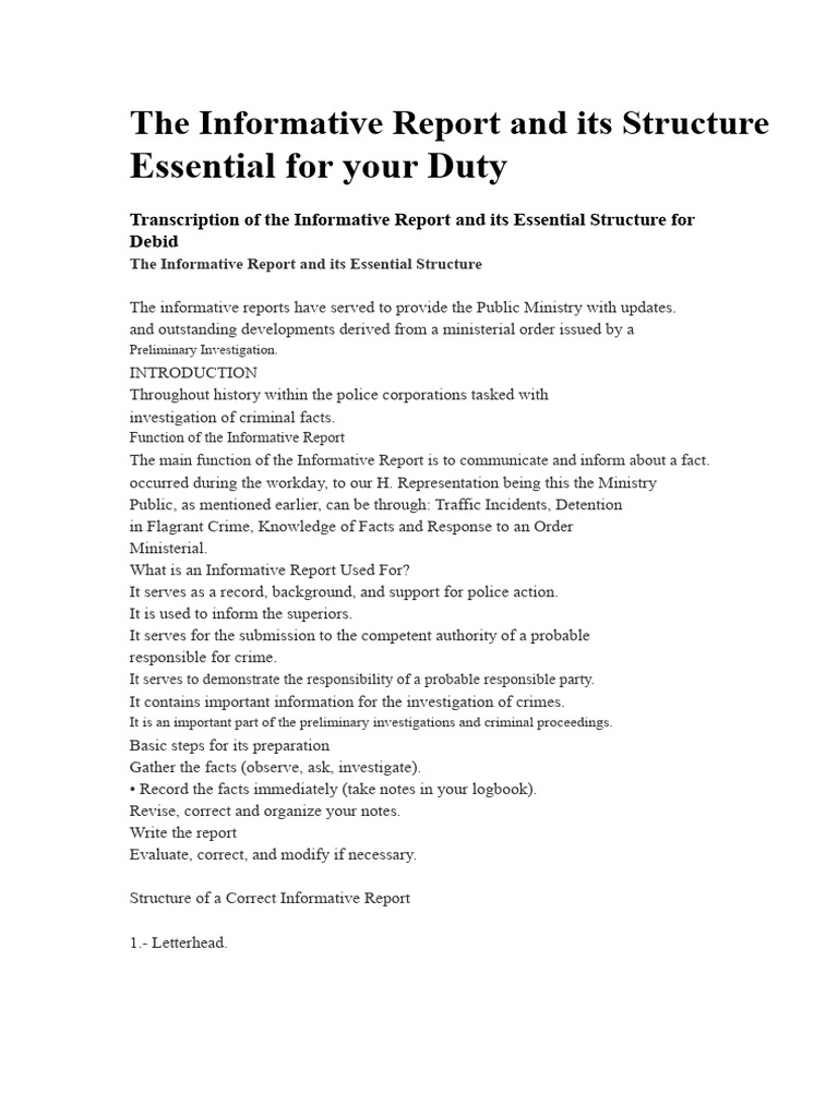 The Informative Report and Its Essential Structure For Its Proper | PDF ...