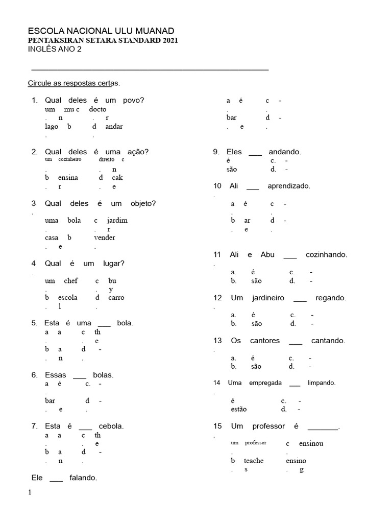 Atividades de Inglês para Ano 2 | PDF | Famílias linguísticas
