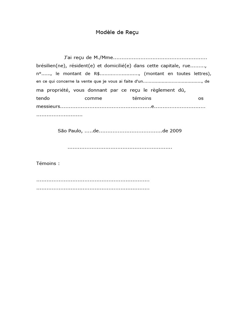 Modèle de Reçu de Vente | PDF