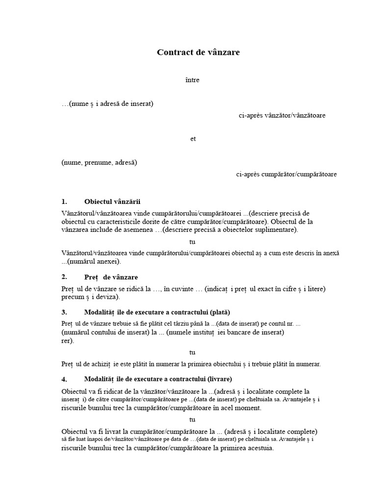 Modele de Contracte-Contract de Vanzare Bun Mobilier-Cap | PDF