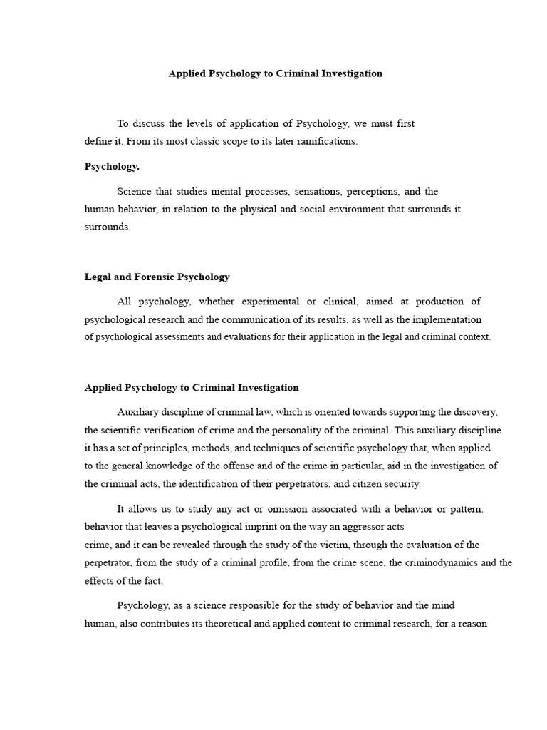 Psychology in Criminal Investigations | PDF | Offender Profiling ...