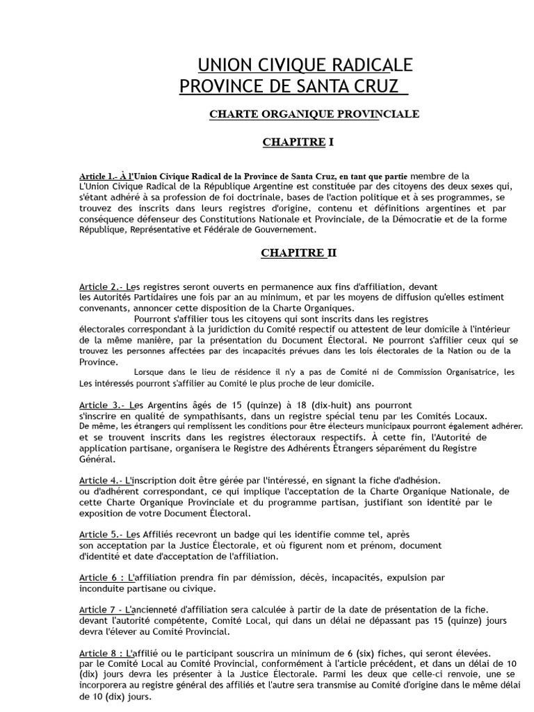 Charte Organique de l'Union Civique Radical | PDF | Élections | Vote