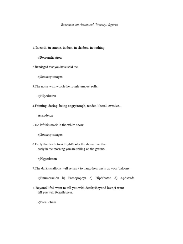 Rhetorical Figures Exercises Guide | PDF