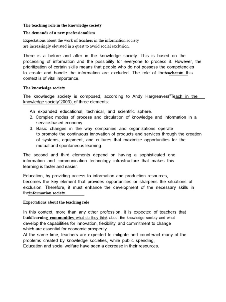 Teaching in the Knowledge Society | PDF | Knowledge | Pedagogy