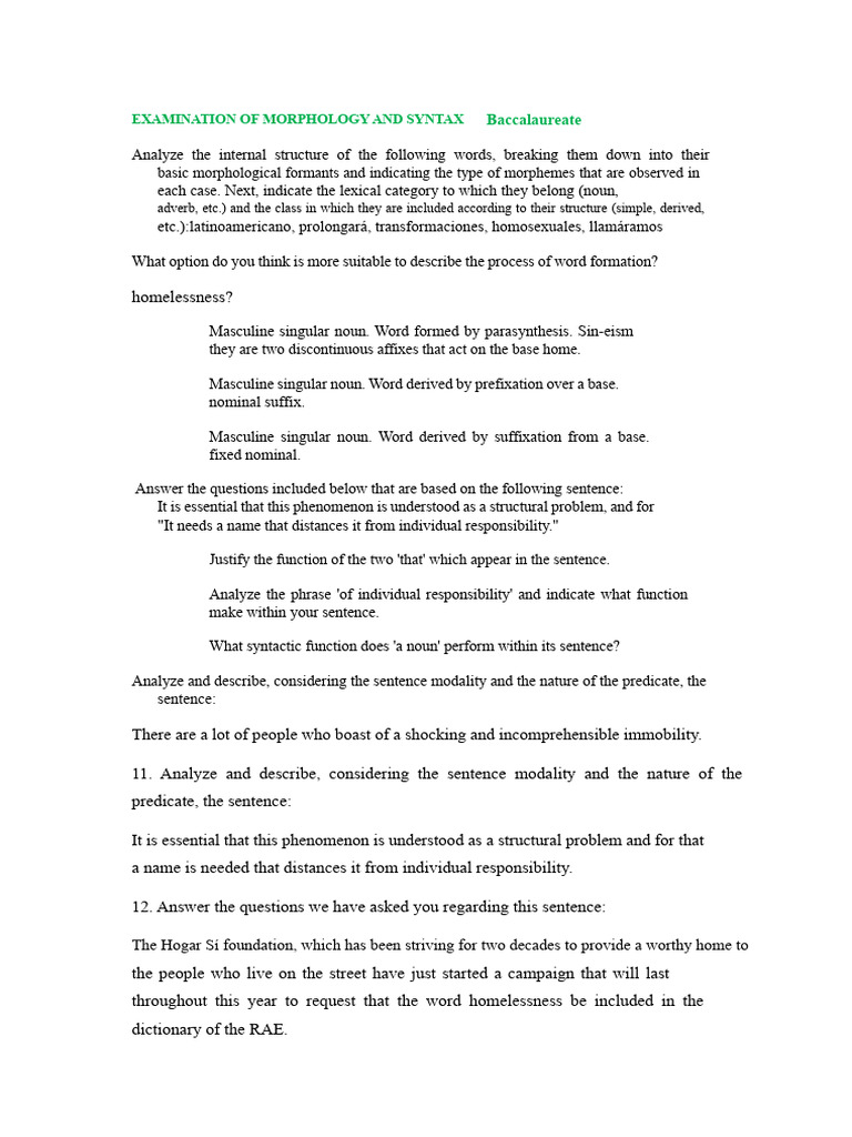 Morphology and Syntax Analysis Guide | PDF | Morphology (Linguistics ...