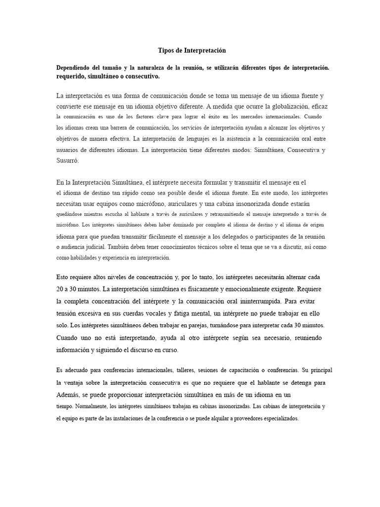 Tipos de Interpretación: Simultánea y Consecutiva | PDF ...