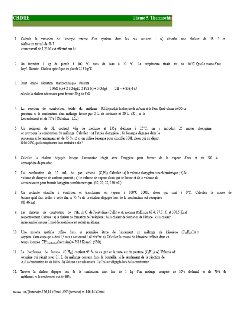 Calculs en Thermochimie et Réactions | PDF | La combustion | Dioxyde de ...