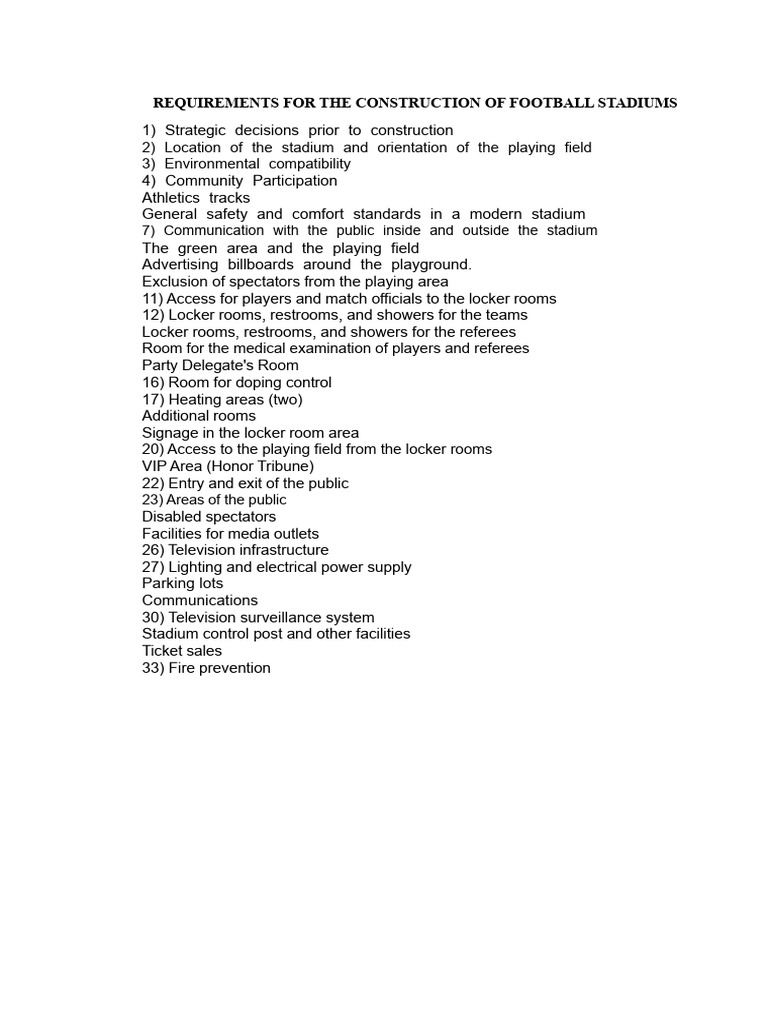 Football Stadium Construction Requirements | PDF