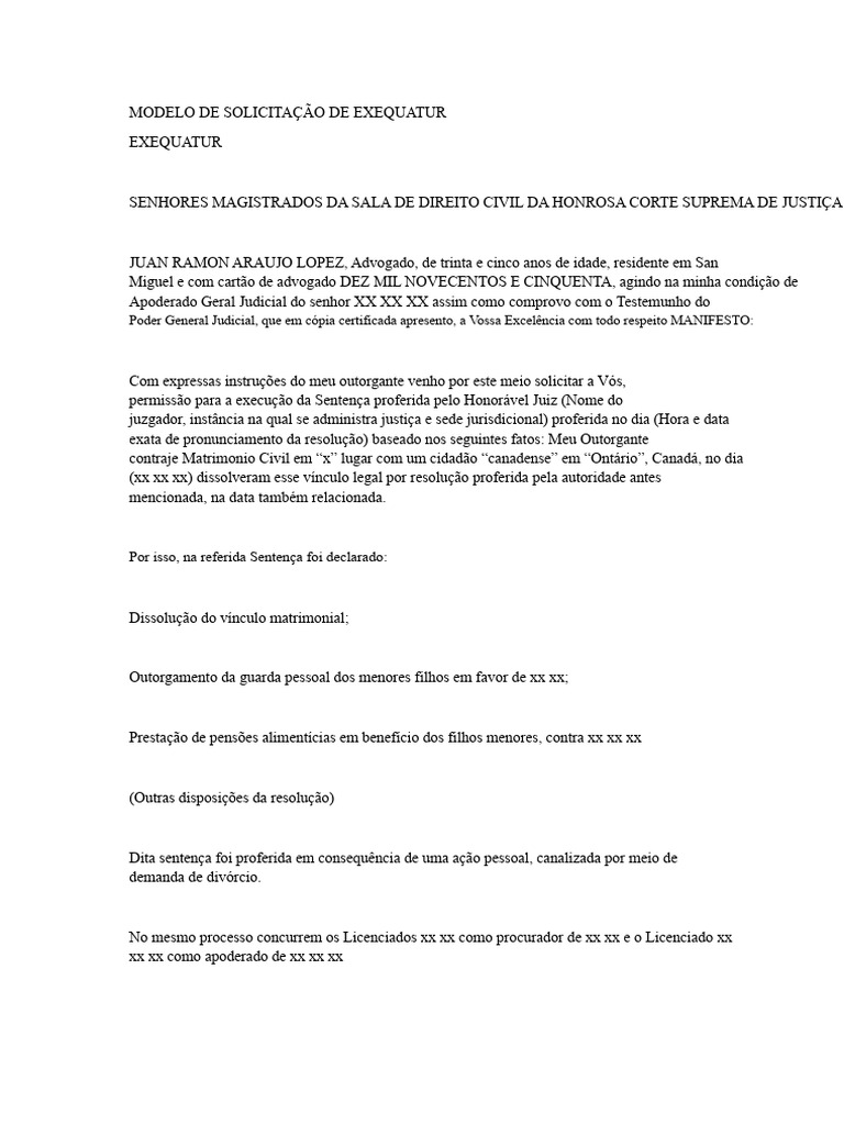 Solicitação de Exequatur Judicial | PDF | Sentença (jurídico) | Divórcio