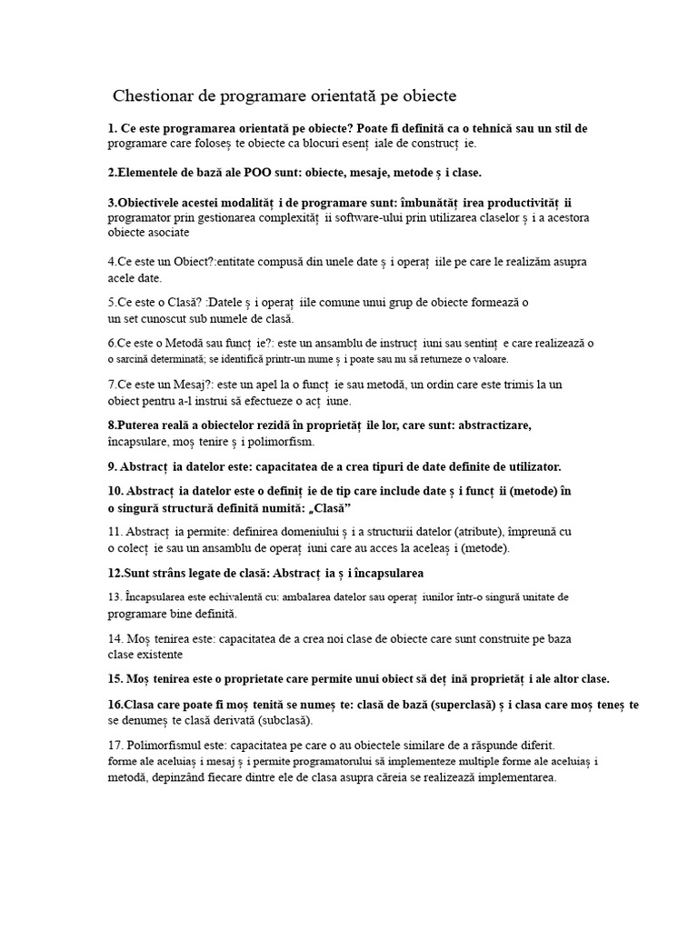 Chestionar Despre Programarea Orientată Pe Obiecte | PDF