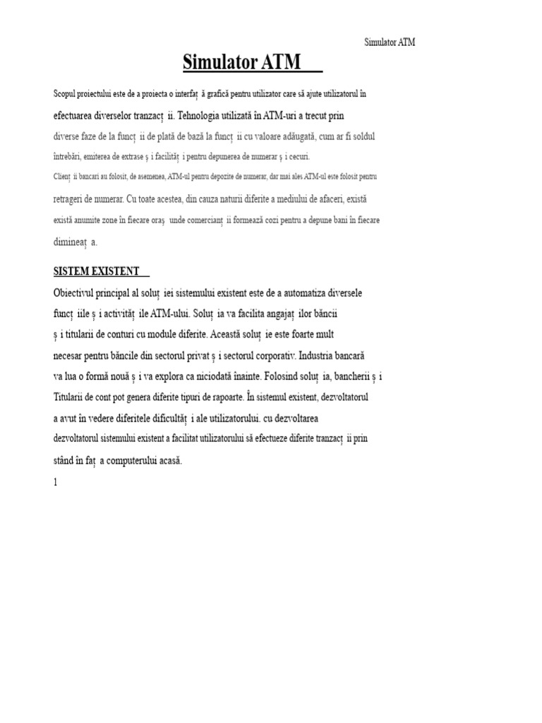 Abstract Pentru Simulator ATM | PDF