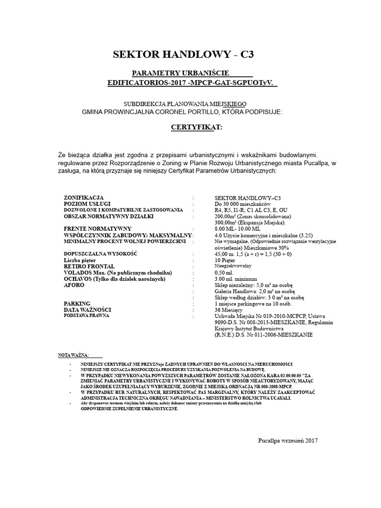 Parametry Urbanistyczne (C3) | PDF