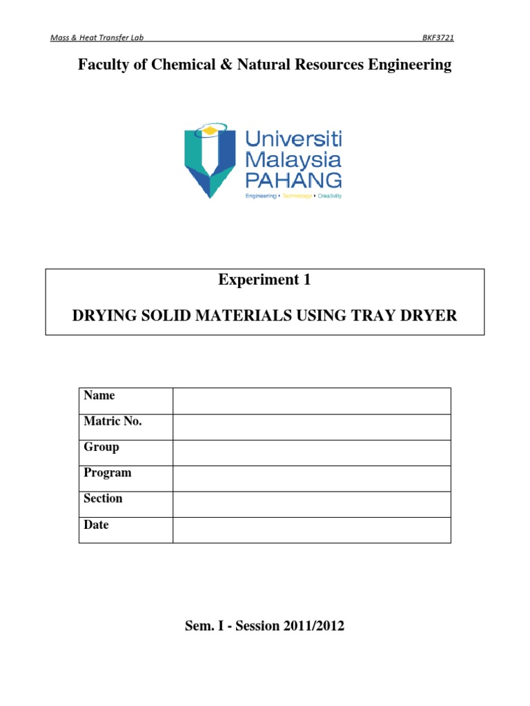 Drying Solid Materials in Tray Dryer | PDF | Solid | Clothes Dryer