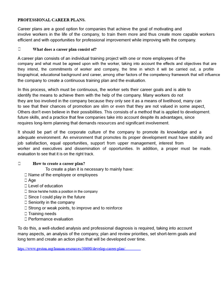 Plans For Professional Career | PDF | Performance Appraisal | Goal