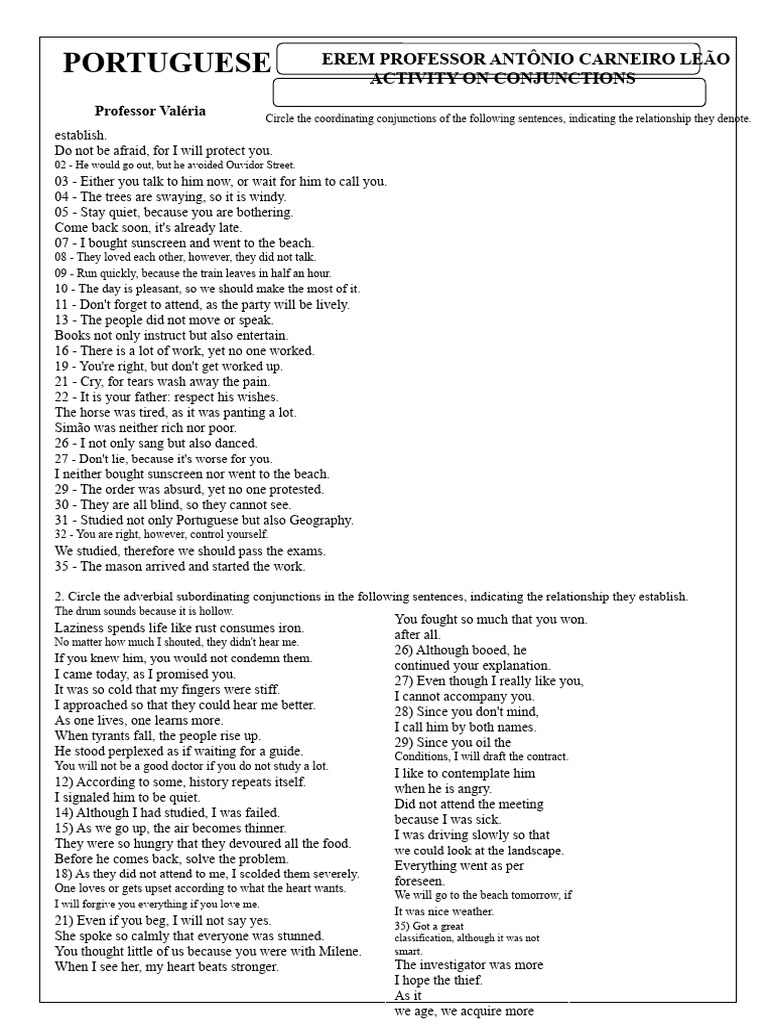 Activity On Conjunctions 1 | PDF
