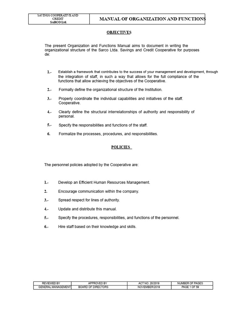 Sarco Ltd. Cooperative Functions Manual | PDF | Internal Audit ...