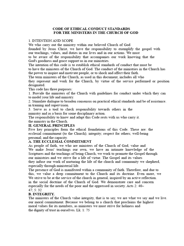 Ethical Conduct Standards for Ministers | PDF | Prayer | Sermon