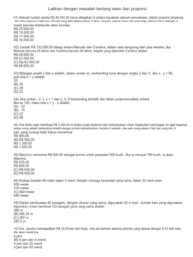 Latihan Soal Tentang Rasio Dan Proporsi | PDF