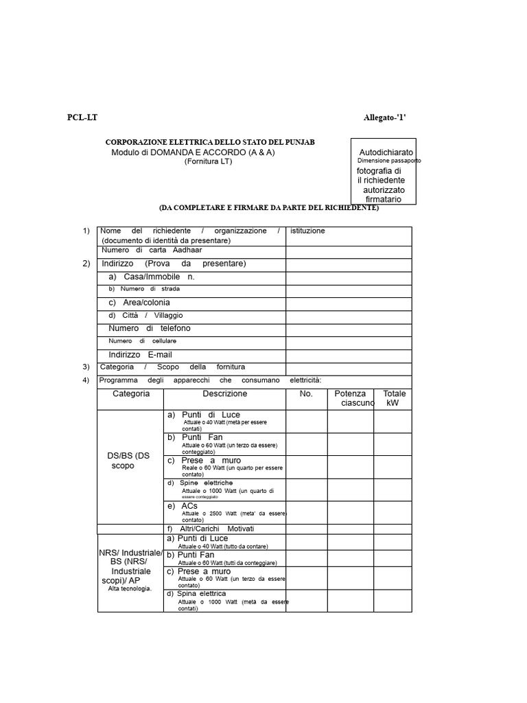 PCL LT 1 Applicazione e Accordo - A A - Modulo | PDF