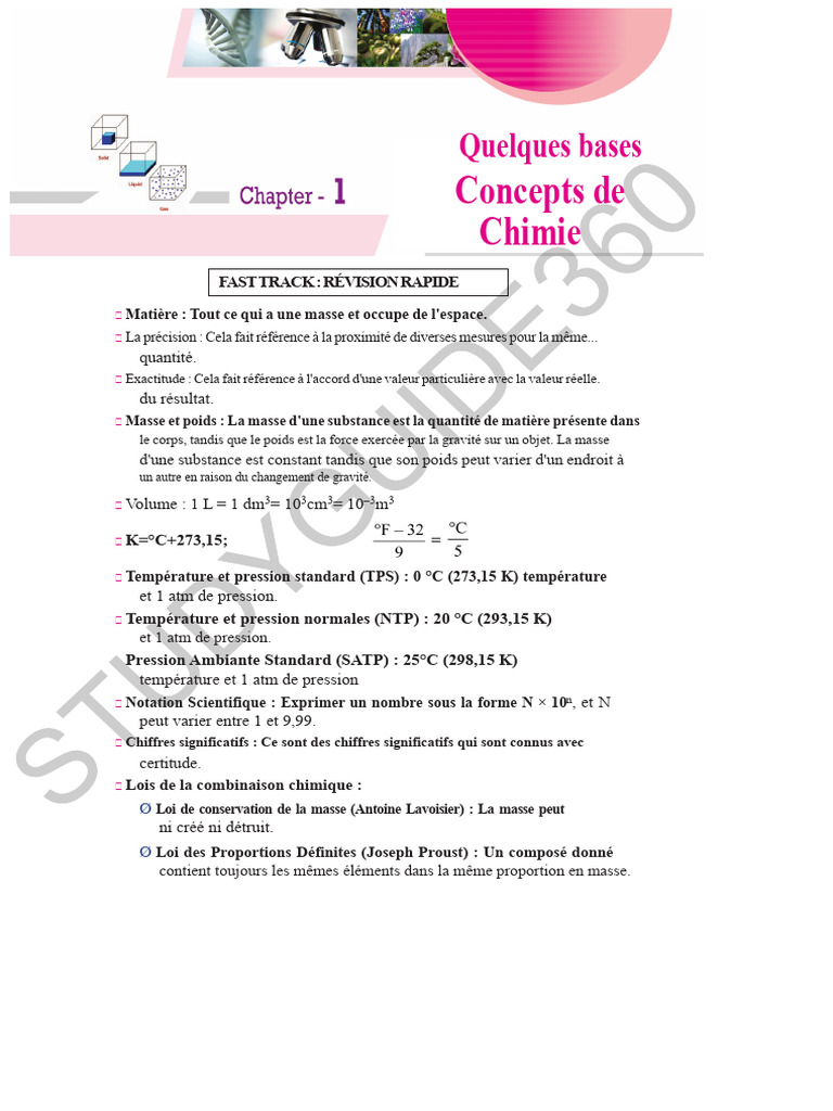 Concepts de base en chimie pour XI | PDF | Concentration molaire | Chimie