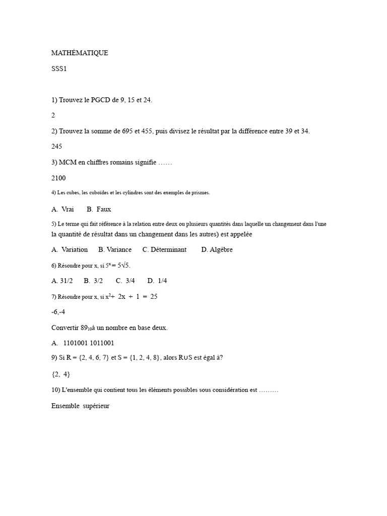 Exercices de mathématiques variés | PDF