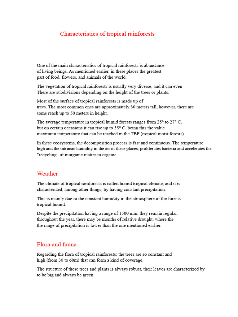 Key Characteristics of Tropical Rainforests | PDF | Tropics | Earth ...
