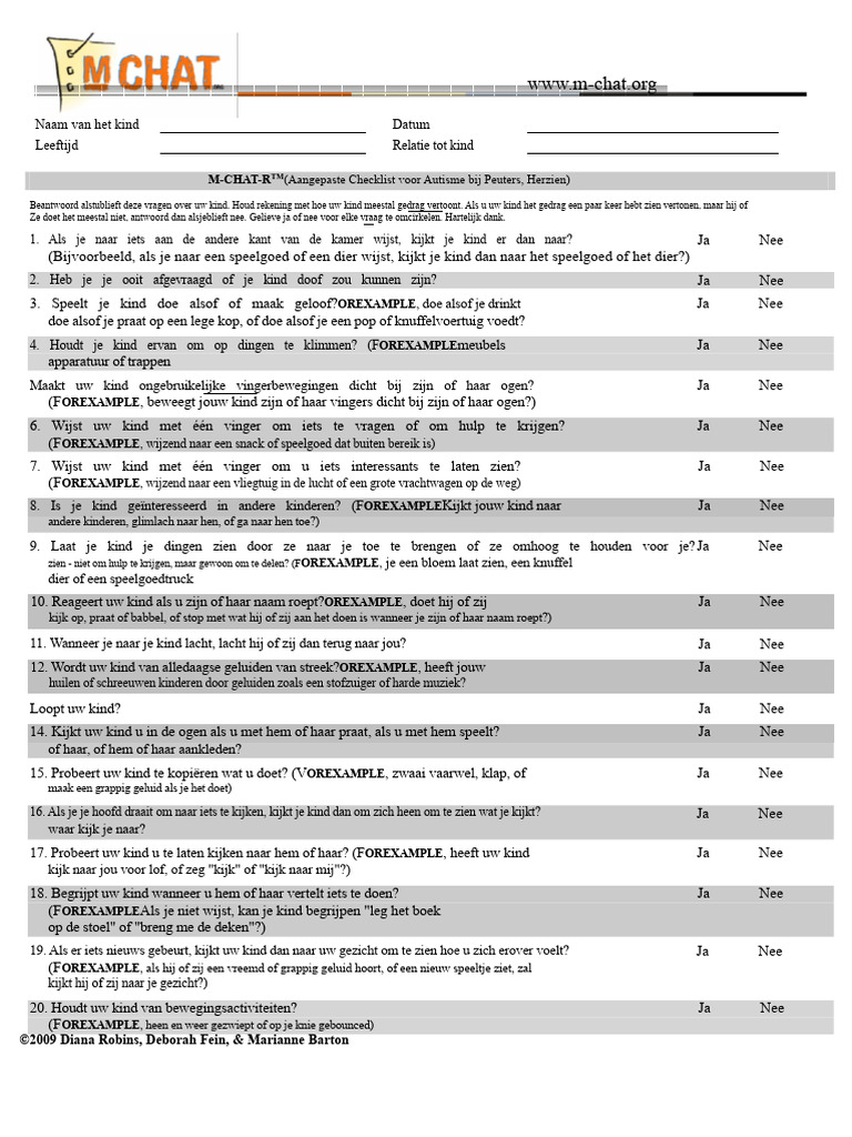MCHAT-R Vragenlijst | PDF