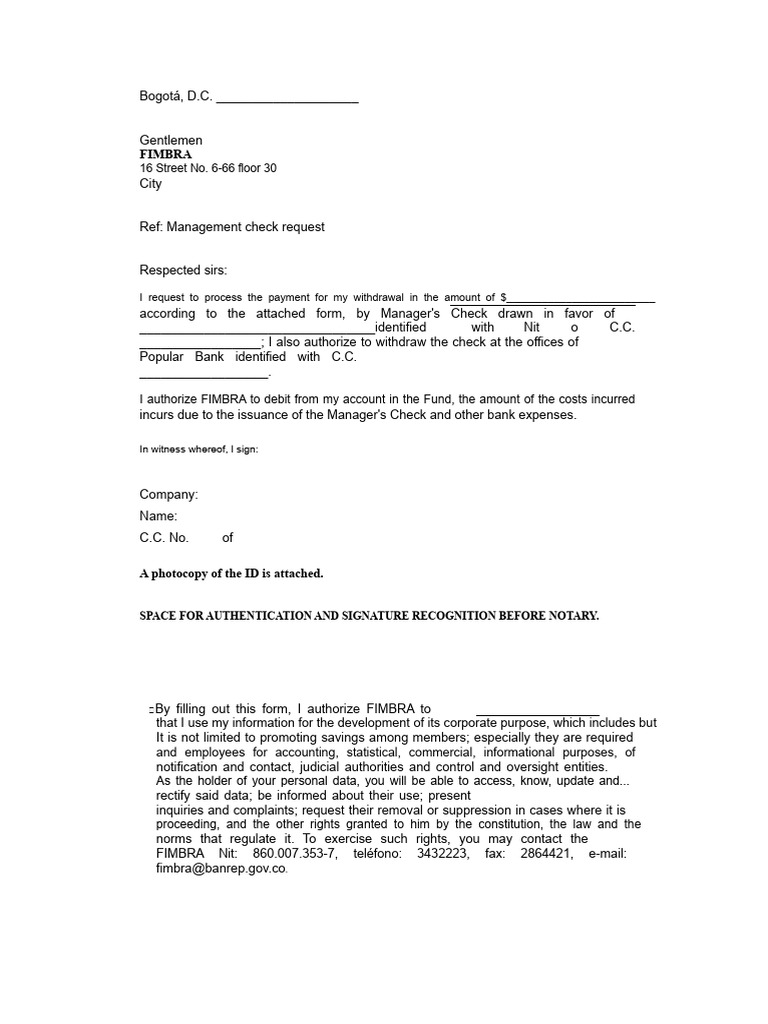 Manager's Check Payment Request Form | PDF