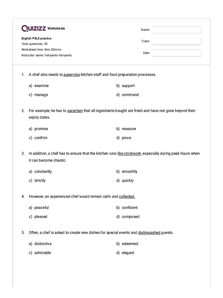 PSLE English Practice Worksheets | PDF