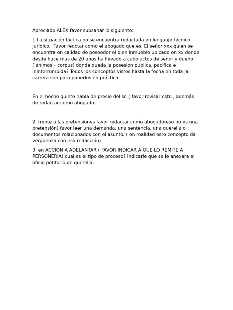 Apreciado ALEX Favor Subsanar Lo Siguiente ...