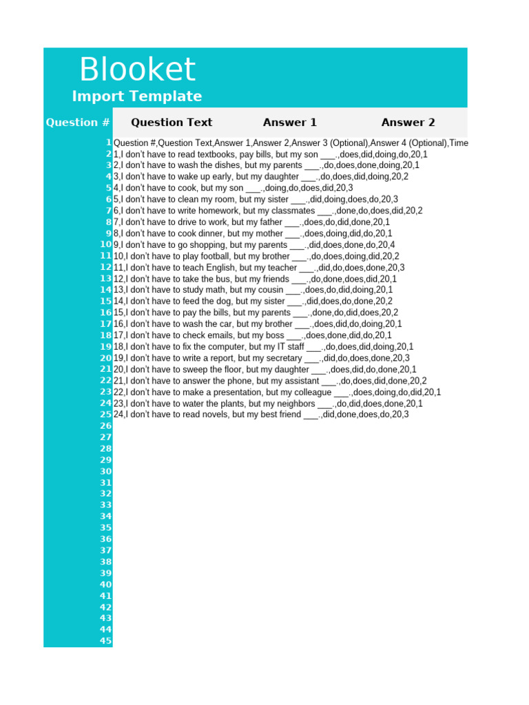 Blooket Spreadsheet Import Template-CRBqcEp3 | PDF