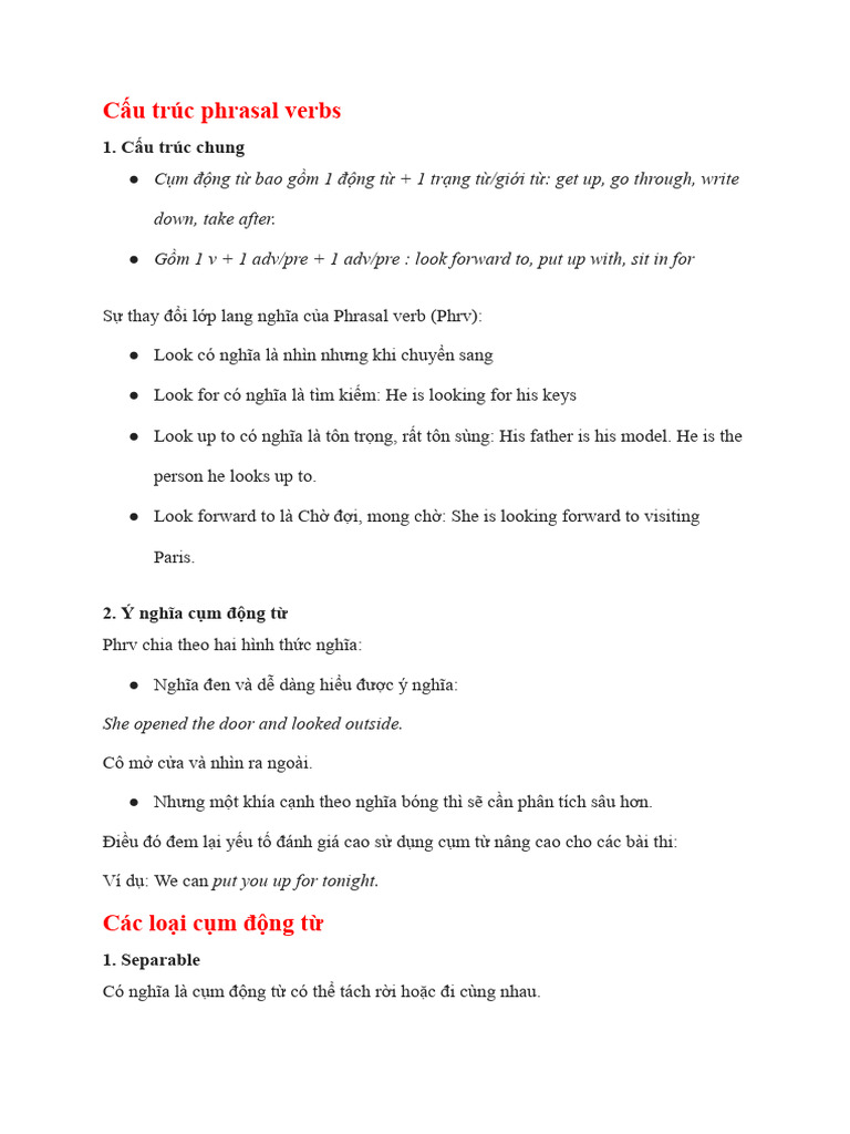 Cấu trúc và Ý nghĩa Phrasal Verbs | PDF | Linguistic Morphology | Grammar