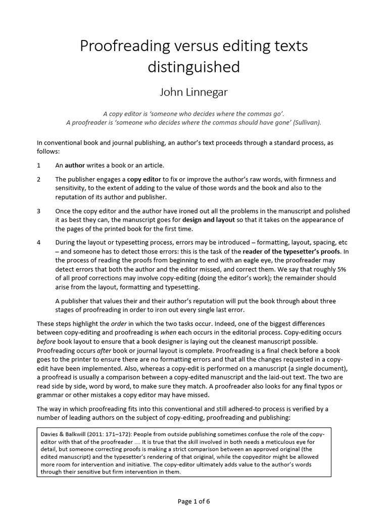 Copy Editing vs. Proofreading Explained | PDF | Copy Editing | Proofreading