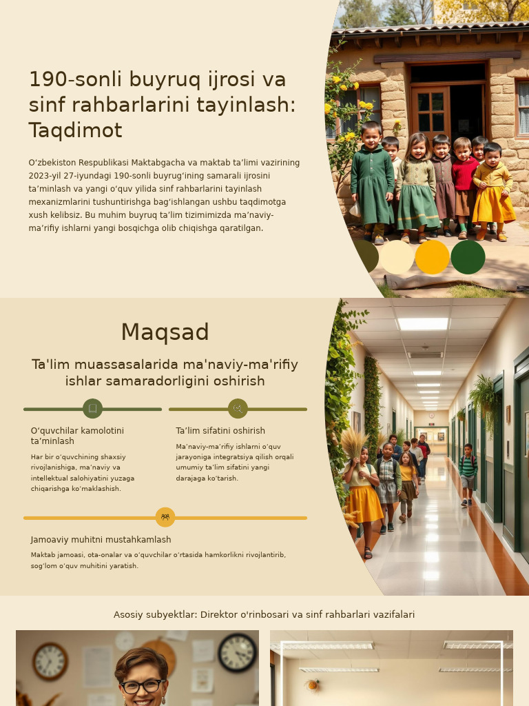 190 Sonli Buyruq Ijrosi Va Sinf Rahbarlarini Tayinlash Taqdimot | PDF