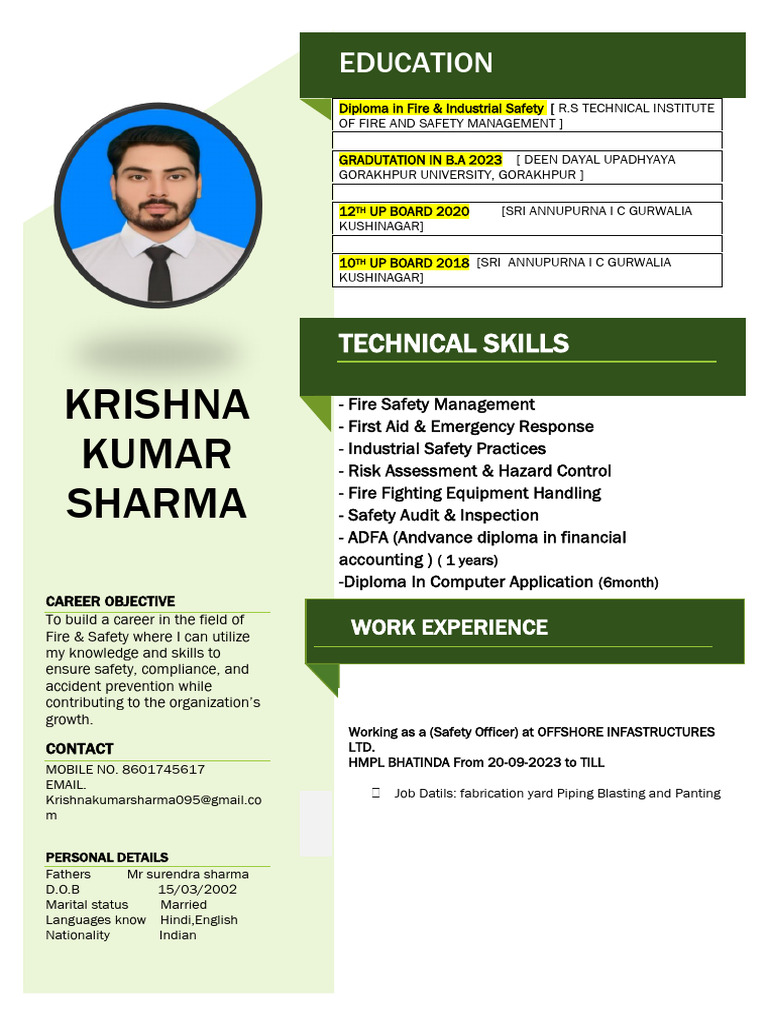 Fire Safety Diploma Holder Resume | PDF