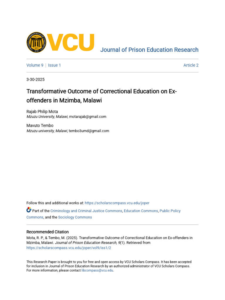 Correctional Education Impact in Malawi | PDF | Empowerment ...