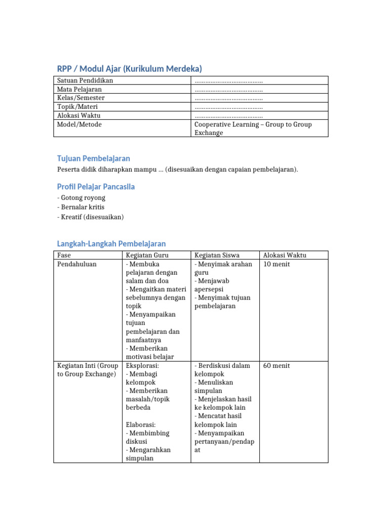 RPP Modul Ajar Kurikulum Merdeka | PDF