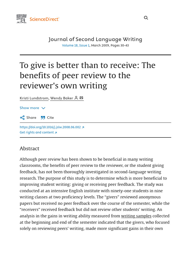 To Give Is Better Than To Receive - The Benefits of Peer Review To The ...