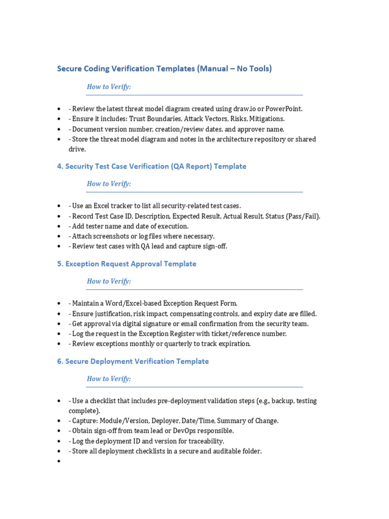 Secure Coding Verification Templates Guide | PDF