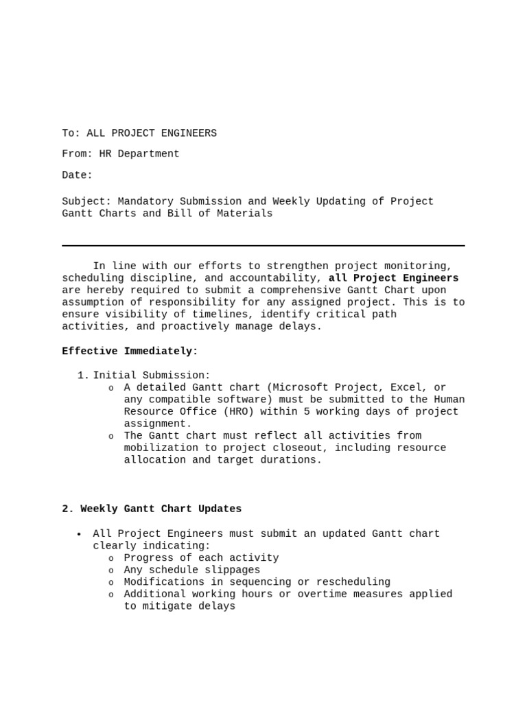 Gantt Chart Submission Guidelines for Engineers | PDF